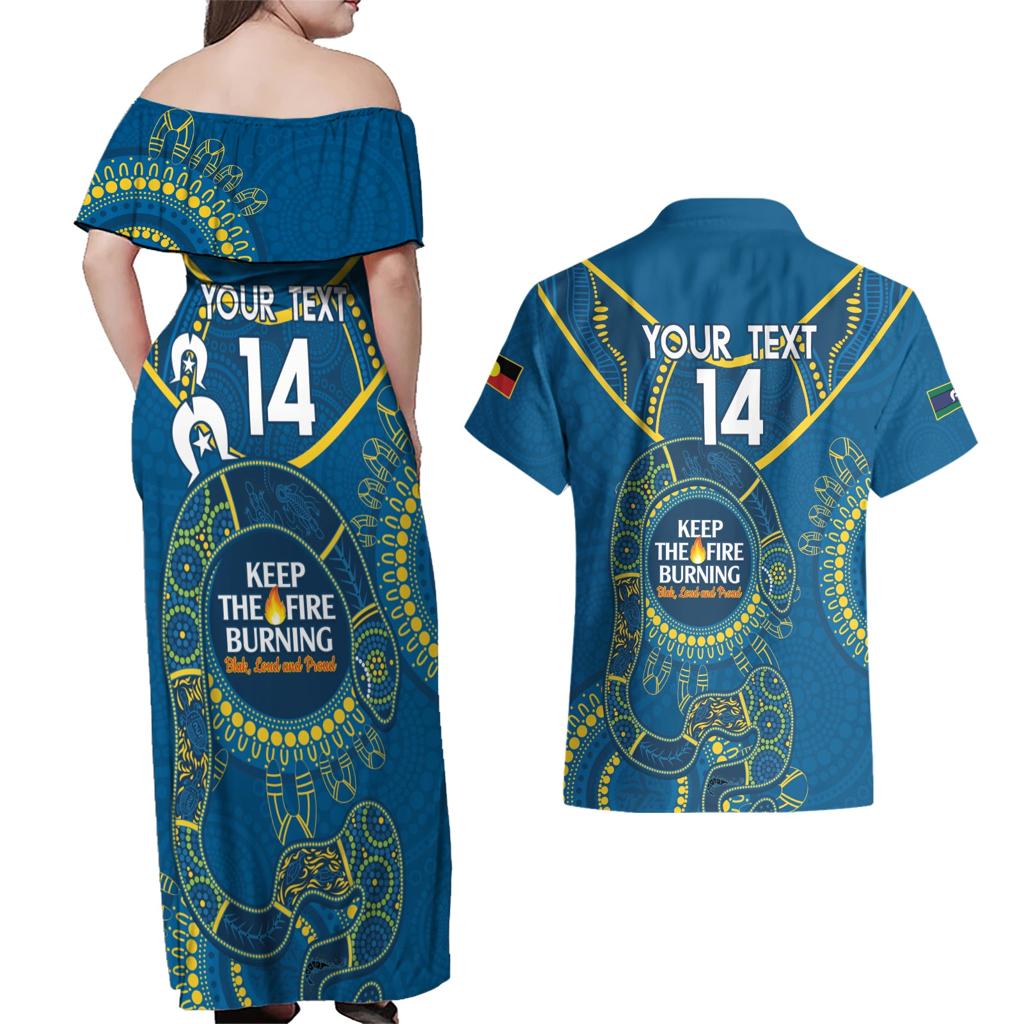 Custom NRL Eels NAIDOC Week Couples Matching Off Shoulder Maxi Dress and Hawaiian Shirt Keep The Fire Burning Indigenous Art