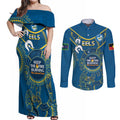 Custom NRL Eels NAIDOC Week Couples Matching Off Shoulder Maxi Dress and Long Sleeve Button Shirt Keep The Fire Burning Indigenous Art