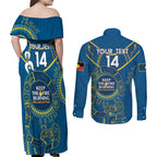 Custom NRL Eels NAIDOC Week Couples Matching Off Shoulder Maxi Dress and Long Sleeve Button Shirt Keep The Fire Burning Indigenous Art