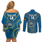 Custom NRL Eels NAIDOC Week Couples Matching Off Shoulder Short Dress and Long Sleeve Button Shirt Keep The Fire Burning Indigenous Art