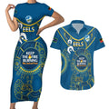 Custom NRL Eels NAIDOC Week Couples Matching Short Sleeve Bodycon Dress and Hawaiian Shirt Keep The Fire Burning Indigenous Art
