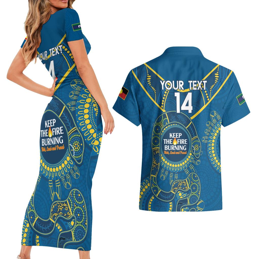 Custom NRL Eels NAIDOC Week Couples Matching Short Sleeve Bodycon Dress and Hawaiian Shirt Keep The Fire Burning Indigenous Art