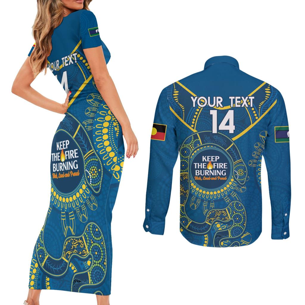 Custom NRL Eels NAIDOC Week Couples Matching Short Sleeve Bodycon Dress and Long Sleeve Button Shirt Keep The Fire Burning Indigenous Art