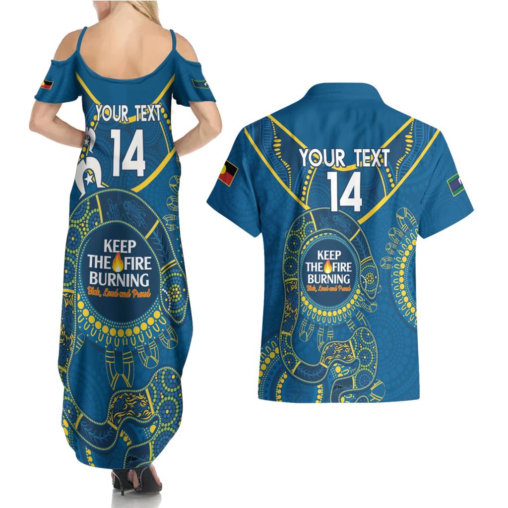Custom NRL Eels NAIDOC Week Couples Matching Summer Maxi Dress and Hawaiian Shirt Keep The Fire Burning Indigenous Art