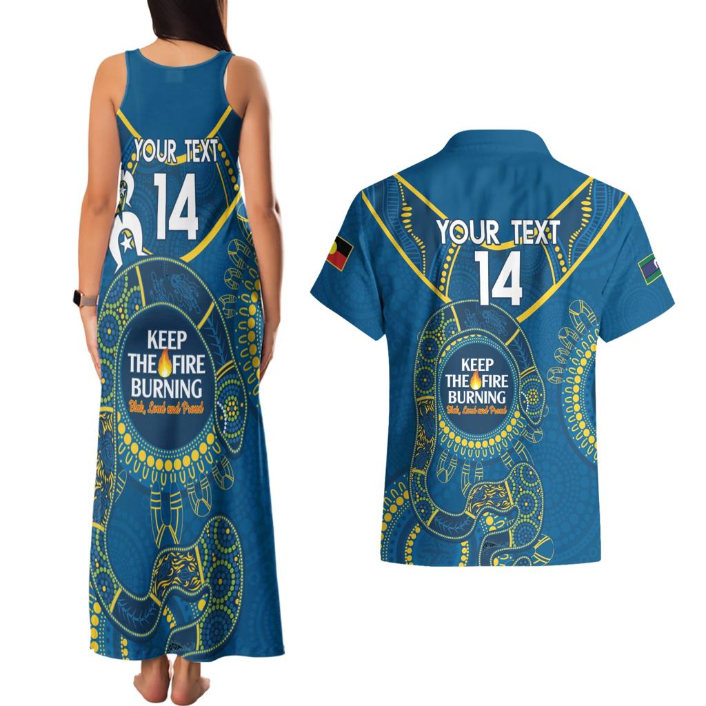 Custom NRL Eels NAIDOC Week Couples Matching Tank Maxi Dress and Hawaiian Shirt Keep The Fire Burning Indigenous Art