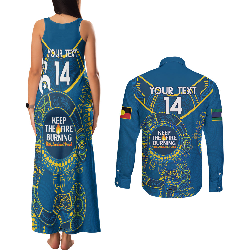 Custom NRL Eels NAIDOC Week Couples Matching Tank Maxi Dress and Long Sleeve Button Shirt Keep The Fire Burning Indigenous Art