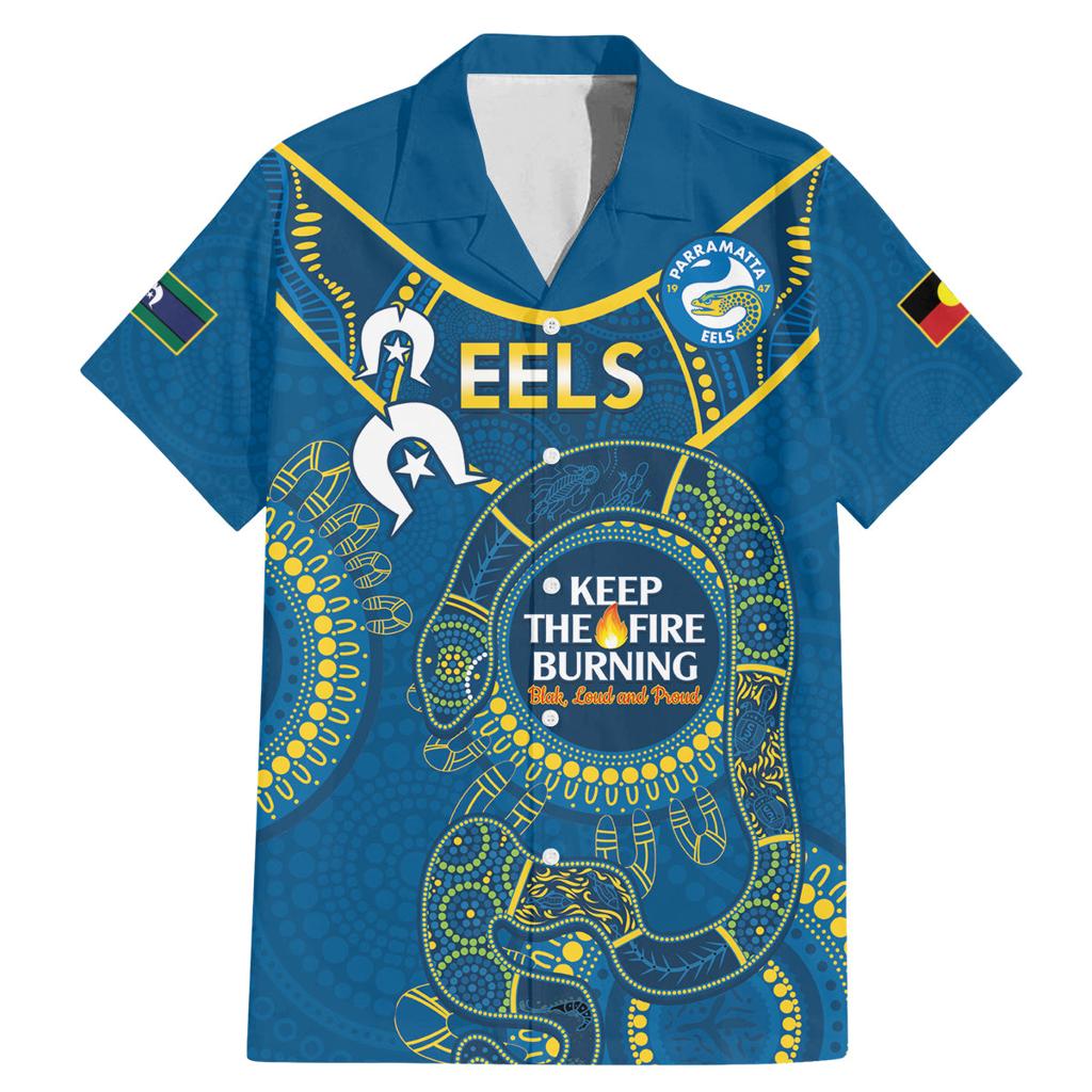 Custom NRL Eels NAIDOC Week Family Matching Mermaid Dress and Hawaiian Shirt Keep The Fire Burning Indigenous Art