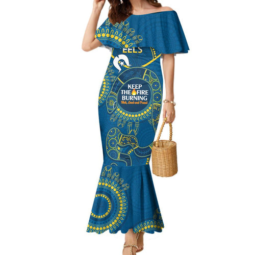 Custom NRL Eels NAIDOC Week Family Matching Mermaid Dress and Hawaiian Shirt Keep The Fire Burning Indigenous Art