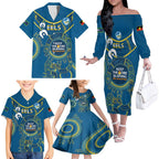 Custom NRL Eels NAIDOC Week Family Matching Off The Shoulder Long Sleeve Dress and Hawaiian Shirt Keep The Fire Burning Indigenous Art
