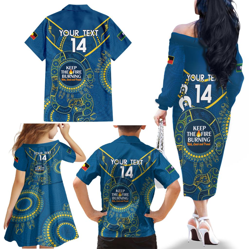 Custom NRL Eels NAIDOC Week Family Matching Off The Shoulder Long Sleeve Dress and Hawaiian Shirt Keep The Fire Burning Indigenous Art