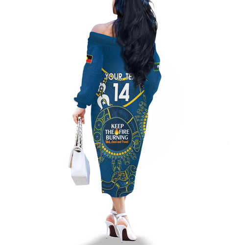 Custom NRL Eels NAIDOC Week Family Matching Off The Shoulder Long Sleeve Dress and Hawaiian Shirt Keep The Fire Burning Indigenous Art