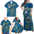 Custom NRL Eels NAIDOC Week Family Matching Off Shoulder Maxi Dress and Hawaiian Shirt Keep The Fire Burning Indigenous Art