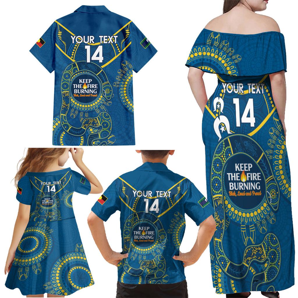 Custom NRL Eels NAIDOC Week Family Matching Off Shoulder Maxi Dress and Hawaiian Shirt Keep The Fire Burning Indigenous Art