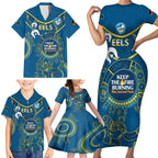 Custom NRL Eels NAIDOC Week Family Matching Short Sleeve Bodycon Dress and Hawaiian Shirt Keep The Fire Burning Indigenous Art