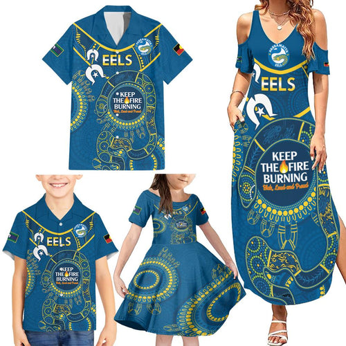 Custom NRL Eels NAIDOC Week Family Matching Summer Maxi Dress and Hawaiian Shirt Keep The Fire Burning Indigenous Art