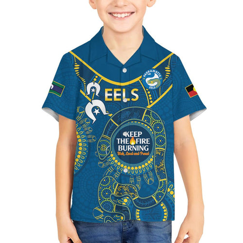 Custom NRL Eels NAIDOC Week Family Matching Summer Maxi Dress and Hawaiian Shirt Keep The Fire Burning Indigenous Art