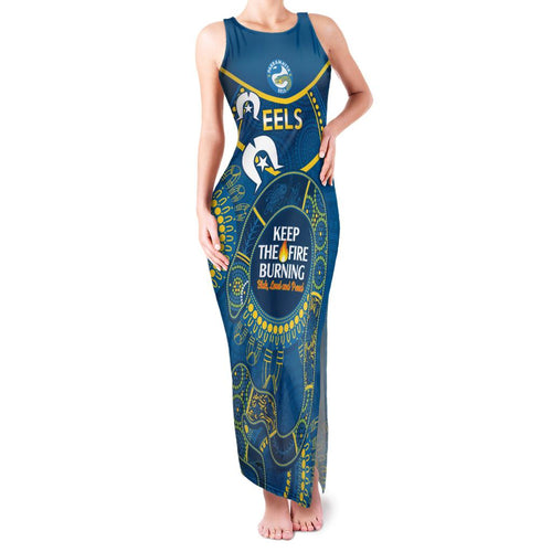 Custom NRL Eels NAIDOC Week Family Matching Tank Maxi Dress and Hawaiian Shirt Keep The Fire Burning Indigenous Art