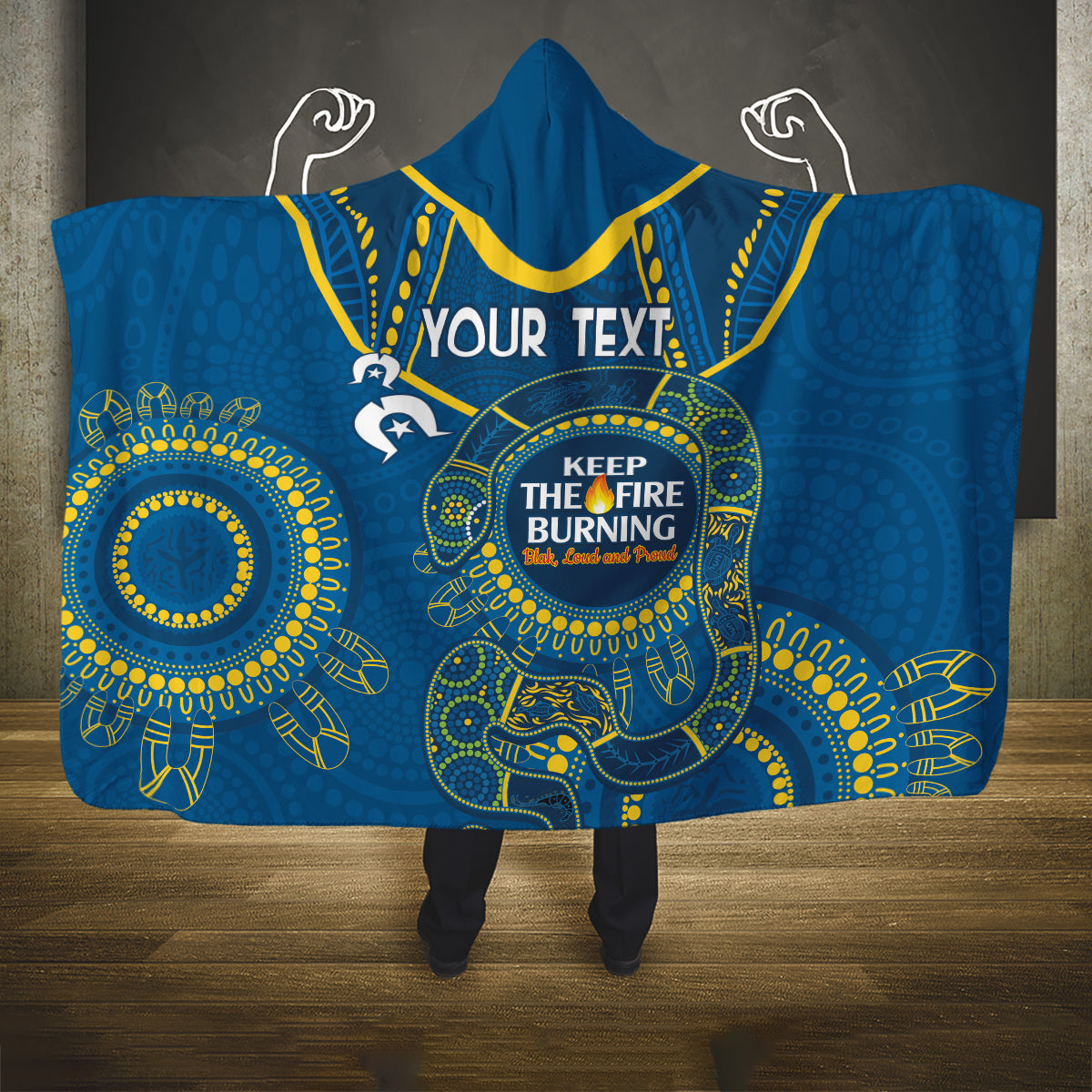 Custom NRL Eels NAIDOC Week Hooded Blanket Keep The Fire Burning Indigenous Art