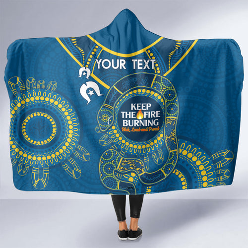 Custom NRL Eels NAIDOC Week Hooded Blanket Keep The Fire Burning Indigenous Art