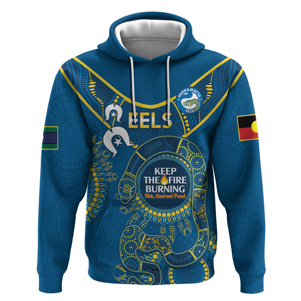Custom NRL Eels NAIDOC Week Hoodie Keep The Fire Burning Indigenous Art