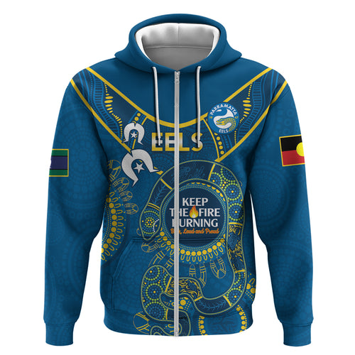 Custom NRL Eels NAIDOC Week Hoodie Keep The Fire Burning Indigenous Art