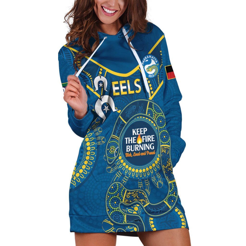 Custom NRL Eels NAIDOC Week Hoodie Dress Keep The Fire Burning Indigenous Art