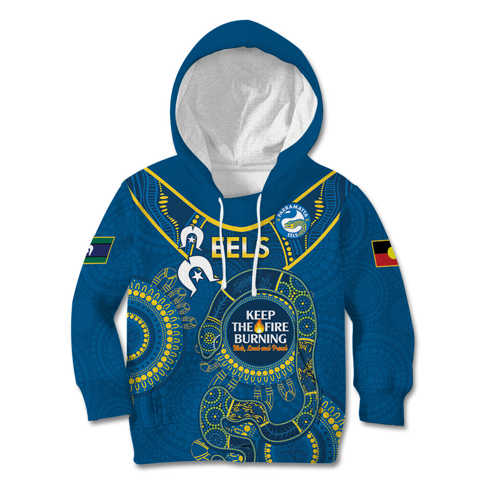 Custom NRL Eels NAIDOC Week Kid Hoodie Keep The Fire Burning Indigenous Art