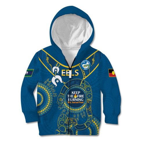 Custom NRL Eels NAIDOC Week Kid Hoodie Keep The Fire Burning Indigenous Art