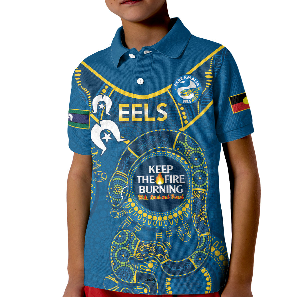 Custom NRL Eels NAIDOC Week Kid Polo Shirt Keep The Fire Burning Indigenous Art