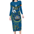 Custom NRL Eels NAIDOC Week Long Sleeve Bodycon Dress Keep The Fire Burning Indigenous Art
