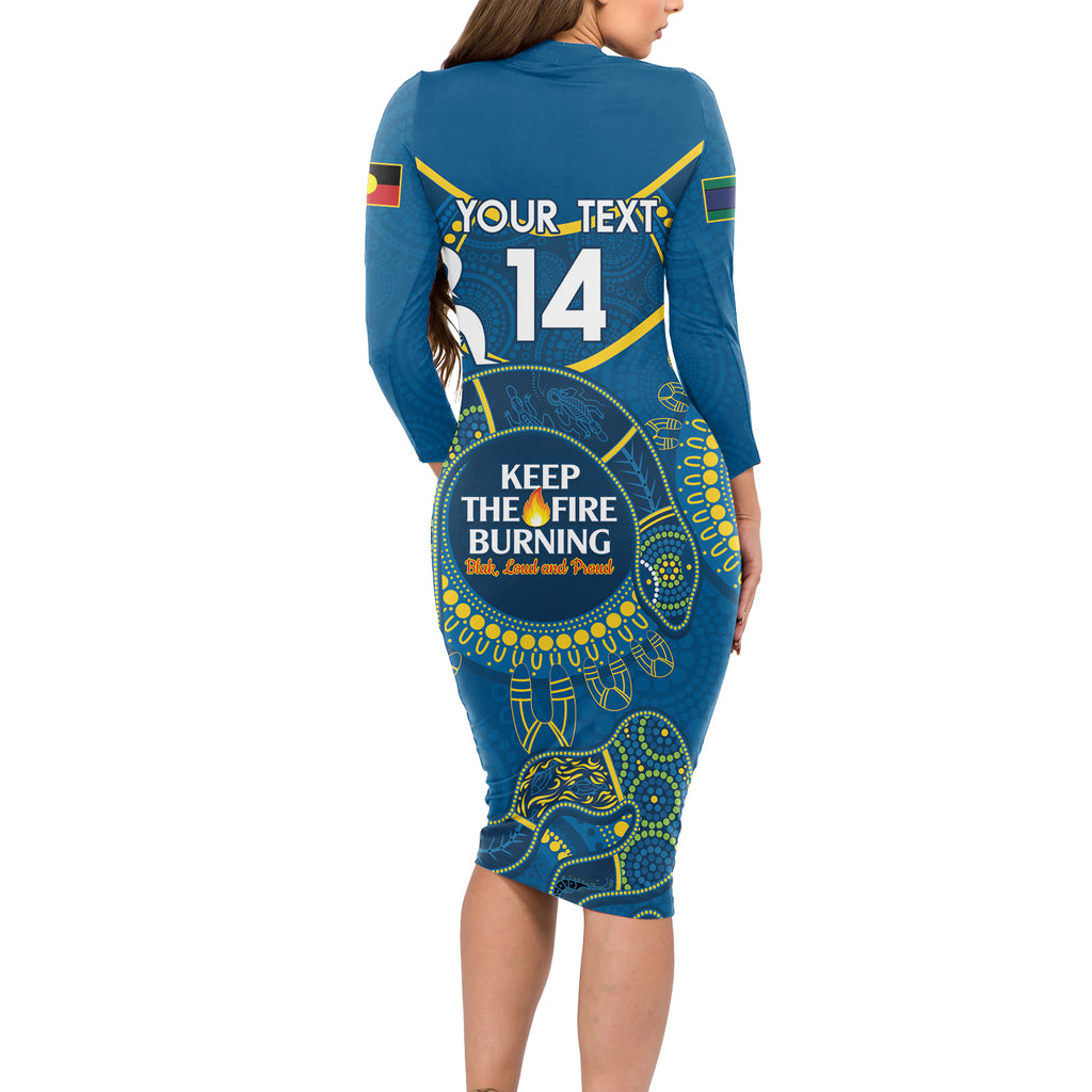 Custom NRL Eels NAIDOC Week Long Sleeve Bodycon Dress Keep The Fire Burning Indigenous Art