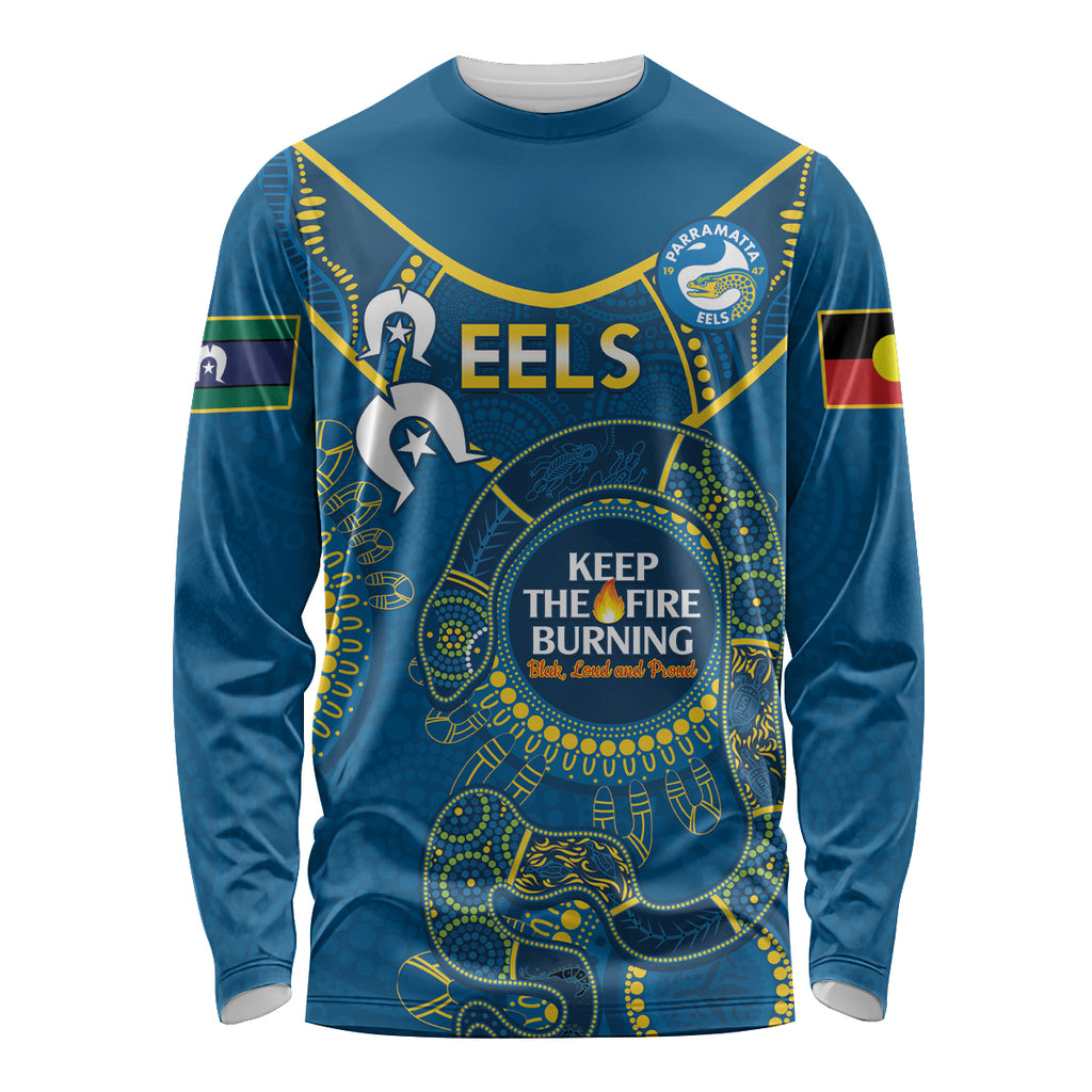 Custom NRL Eels NAIDOC Week Long Sleeve Shirt Keep The Fire Burning Indigenous Art