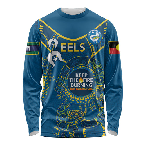 Custom NRL Eels NAIDOC Week Long Sleeve Shirt Keep The Fire Burning Indigenous Art