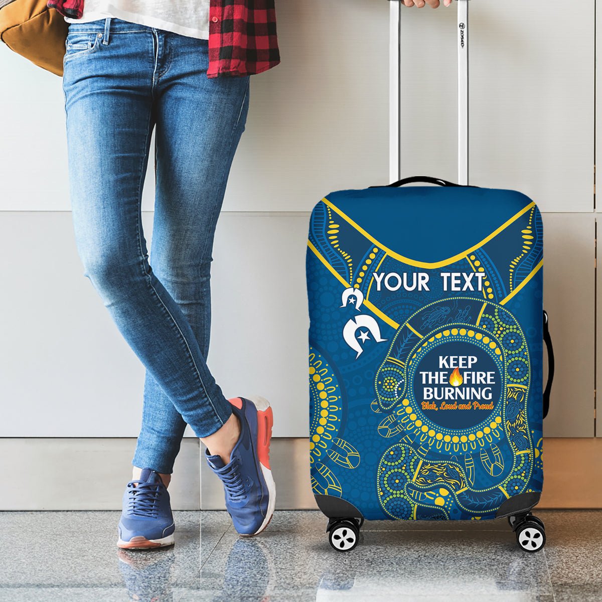 Custom NRL Eels NAIDOC Week Luggage Cover Keep The Fire Burning Indigenous Art