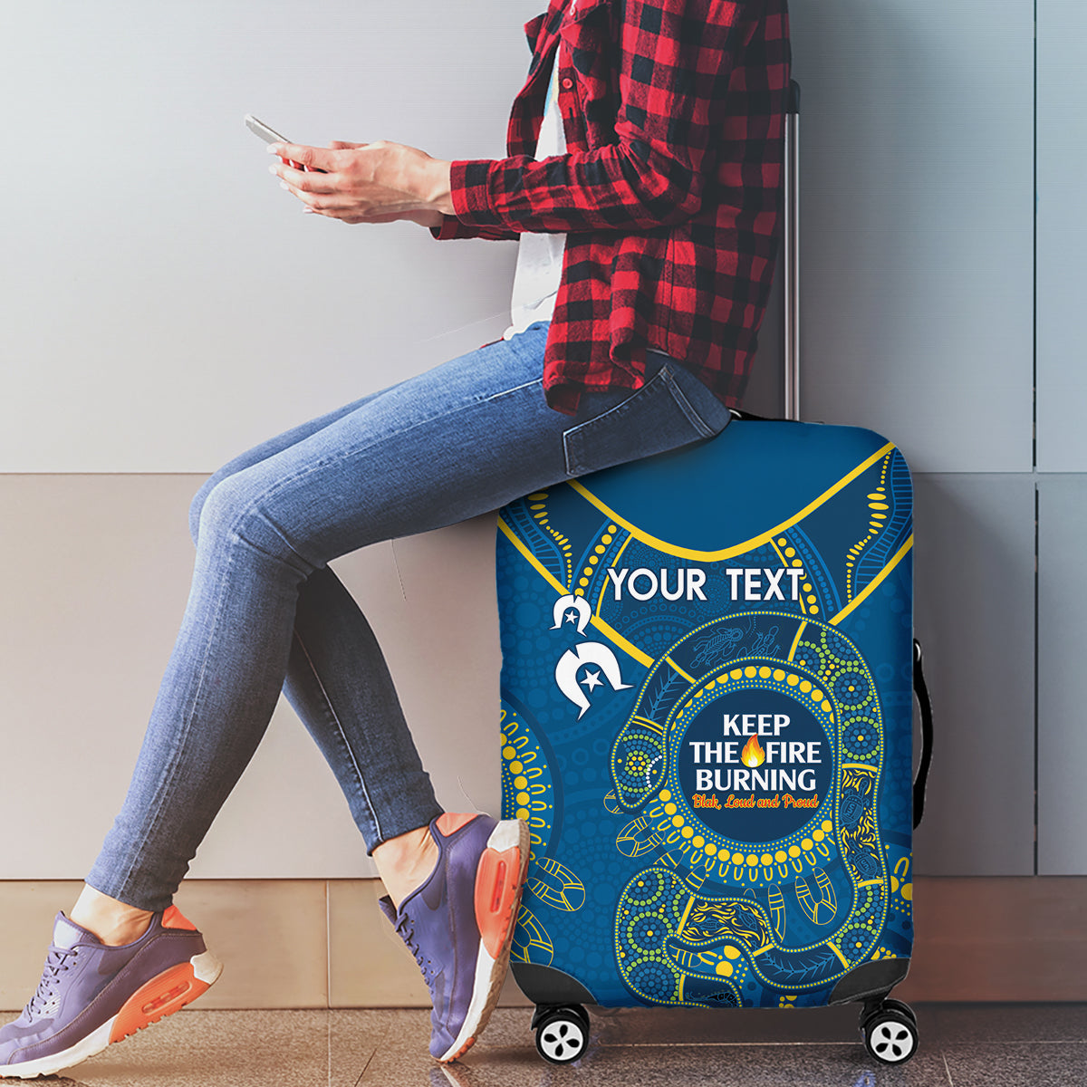 Custom NRL Eels NAIDOC Week Luggage Cover Keep The Fire Burning Indigenous Art