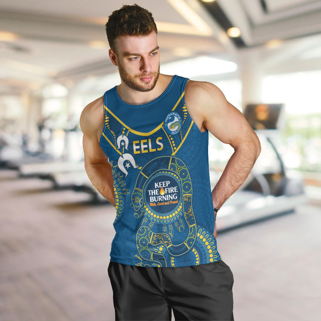 Custom NRL Eels NAIDOC Week Men Tank Top Keep The Fire Burning Indigenous Art