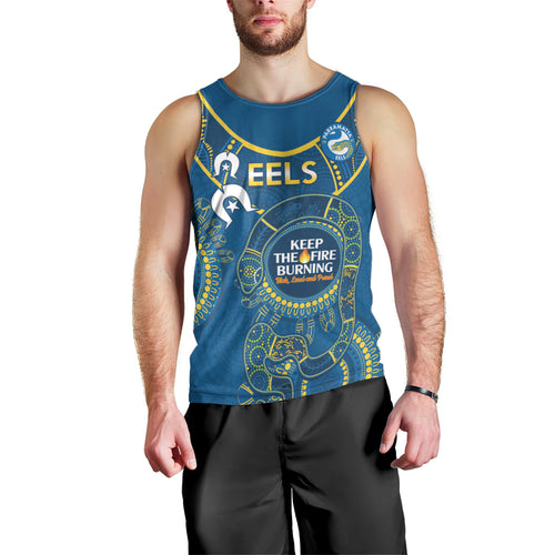 Custom NRL Eels NAIDOC Week Men Tank Top Keep The Fire Burning Indigenous Art