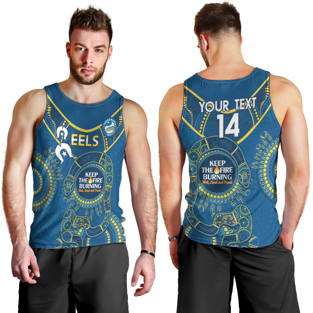 Custom NRL Eels NAIDOC Week Men Tank Top Keep The Fire Burning Indigenous Art