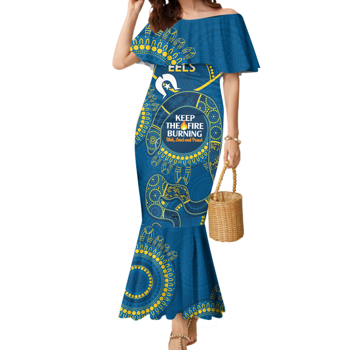 Custom NRL Eels NAIDOC Week Mermaid Dress Keep The Fire Burning Indigenous Art
