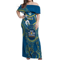 Custom NRL Eels NAIDOC Week Off Shoulder Maxi Dress Keep The Fire Burning Indigenous Art