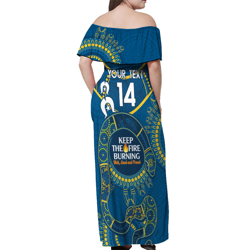 Custom NRL Eels NAIDOC Week Off Shoulder Maxi Dress Keep The Fire Burning Indigenous Art