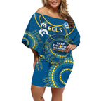 Custom NRL Eels NAIDOC Week Off Shoulder Short Dress Keep The Fire Burning Indigenous Art
