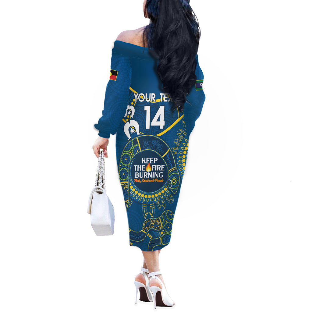 Custom NRL Eels NAIDOC Week Off The Shoulder Long Sleeve Dress Keep The Fire Burning Indigenous Art
