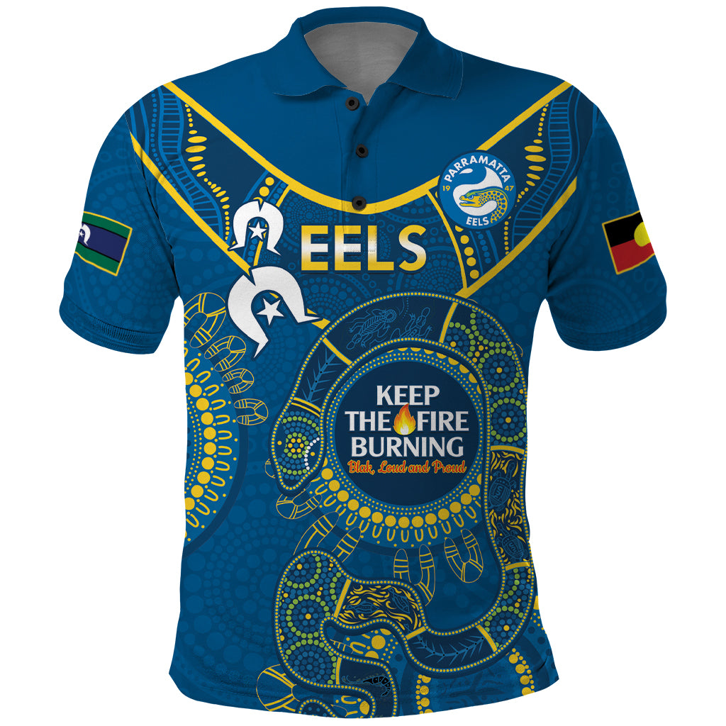 Custom NRL Eels NAIDOC Week Polo Shirt Keep The Fire Burning Indigenous Art