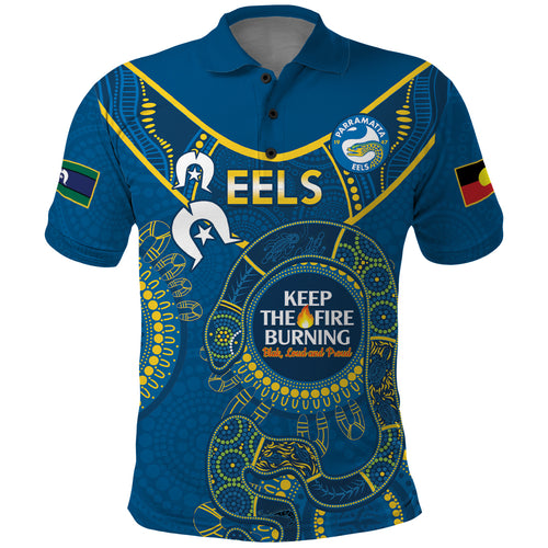 Custom NRL Eels NAIDOC Week Polo Shirt Keep The Fire Burning Indigenous Art