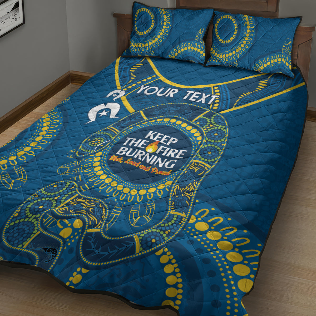 Custom NRL Eels NAIDOC Week Quilt Bed Set Keep The Fire Burning Indigenous Art