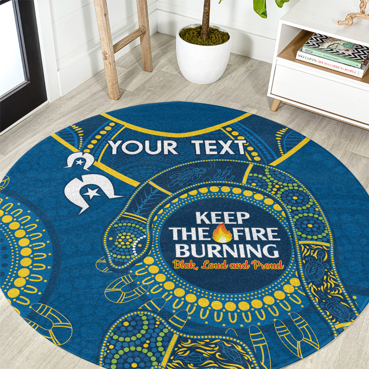 Custom NRL Eels NAIDOC Week Round Carpet Keep The Fire Burning Indigenous Art