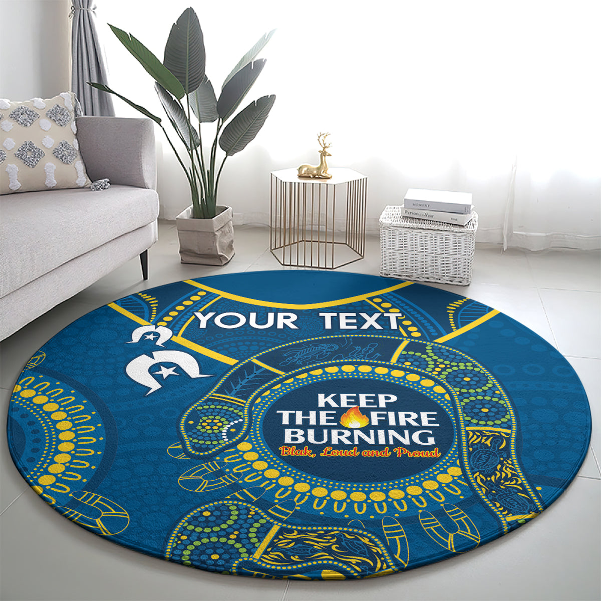 Custom NRL Eels NAIDOC Week Round Carpet Keep The Fire Burning Indigenous Art