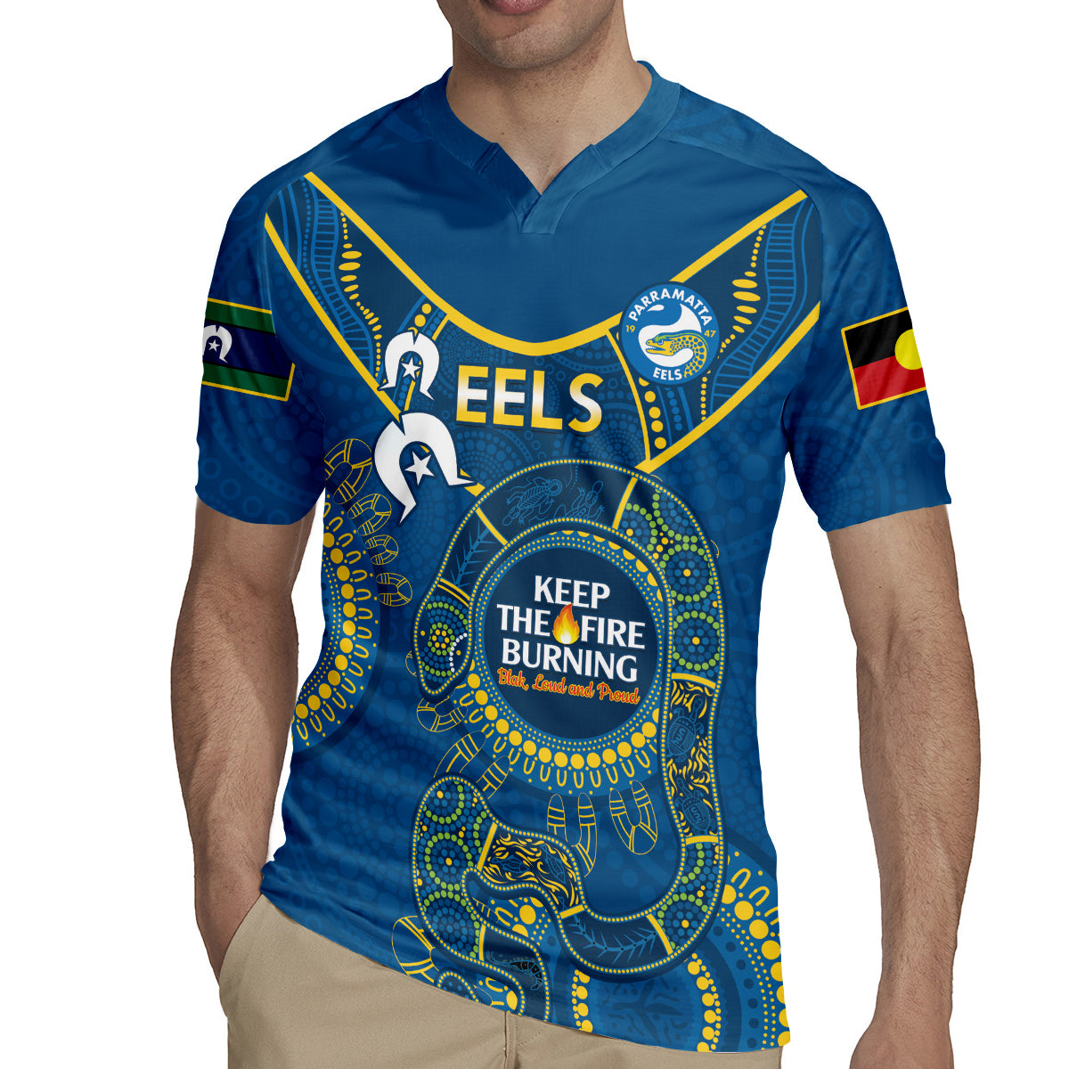 Custom NRL Eels NAIDOC Week Rugby Jersey Keep The Fire Burning Indigenous Art