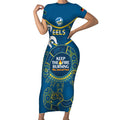 Custom NRL Eels NAIDOC Week Short Sleeve Bodycon Dress Keep The Fire Burning Indigenous Art